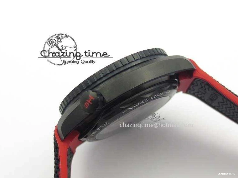 1225 SoftTouch Planet Ocean GMT 45mm DLC Red JHF Best Edition Black Dial On Rubber Strap A 8200